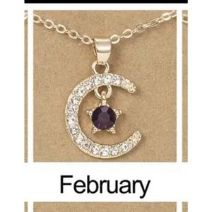 New Star Crystal February Birthstone Neckless For Woman Gold Color-w/Wish Card.